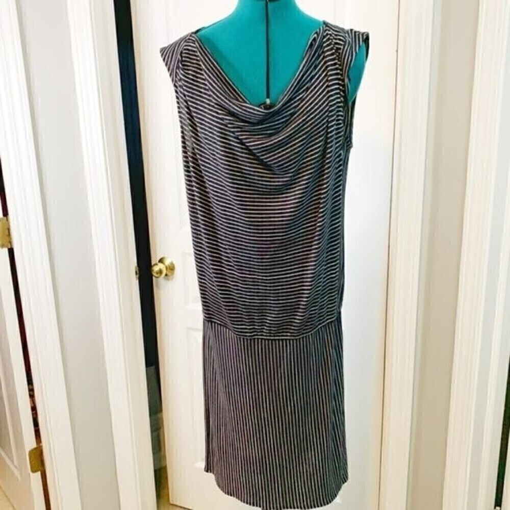 Derek Lam Drape Neck Drop Waist Sleeveless Casual Lightweight Dress